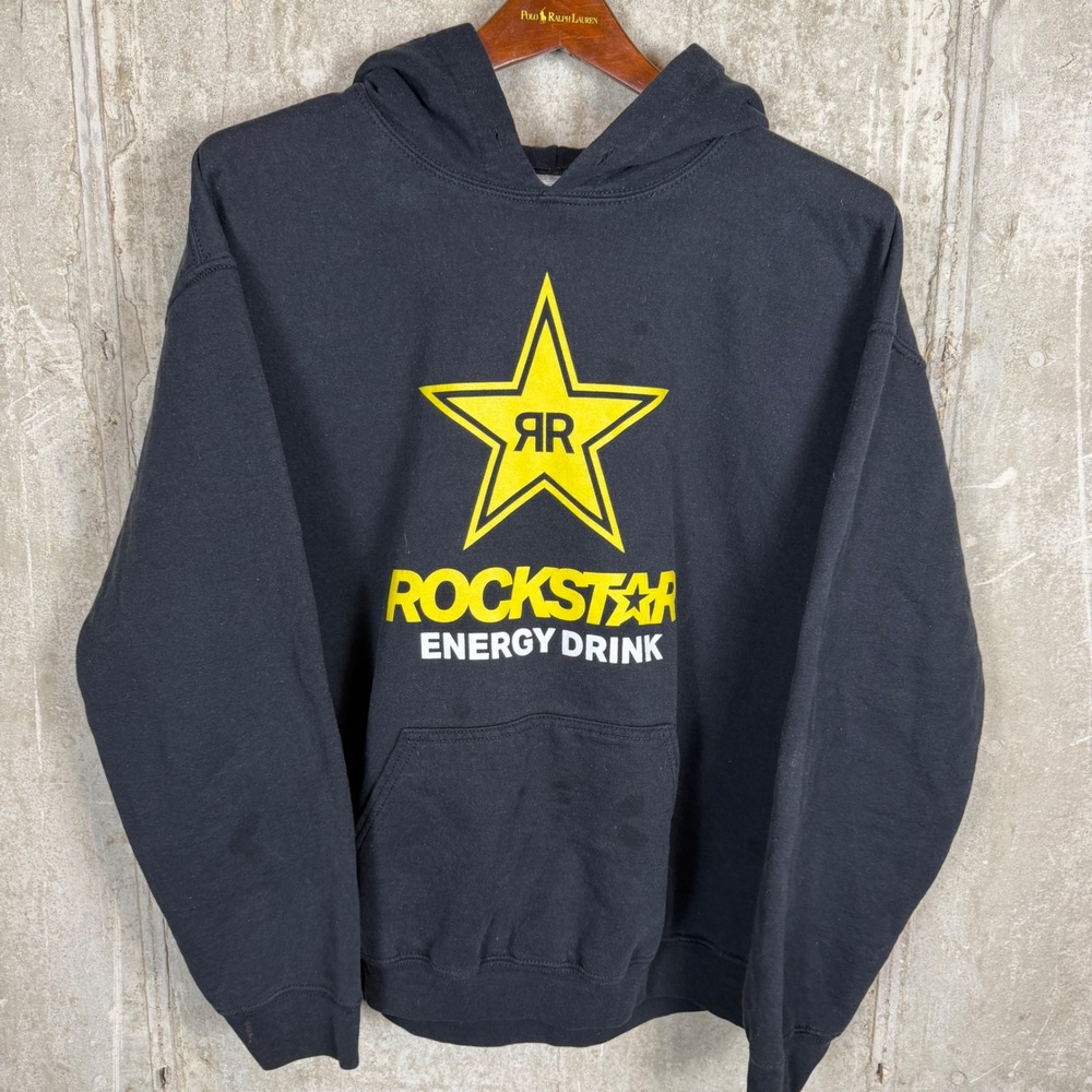 Rockstar Energy Drink Mens Large Black Graphic Pullover Hoodie Sweatshirt‎ L